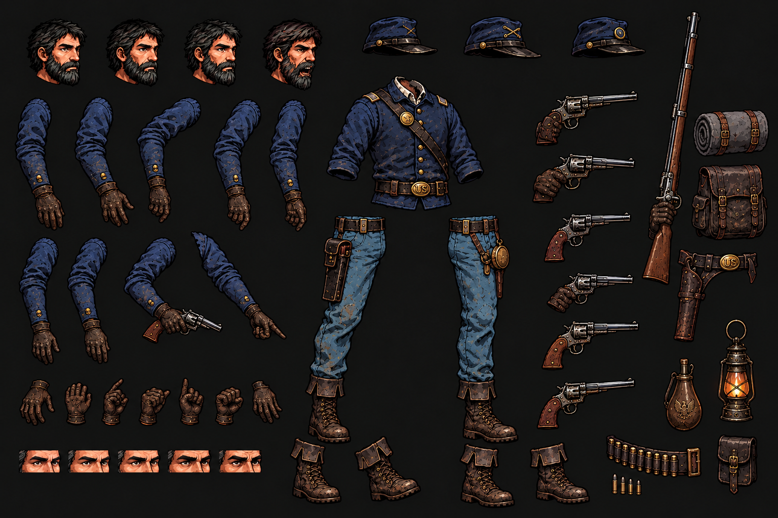 Modular Union soldier artwork with blue uniform, heads, arms and equipment
